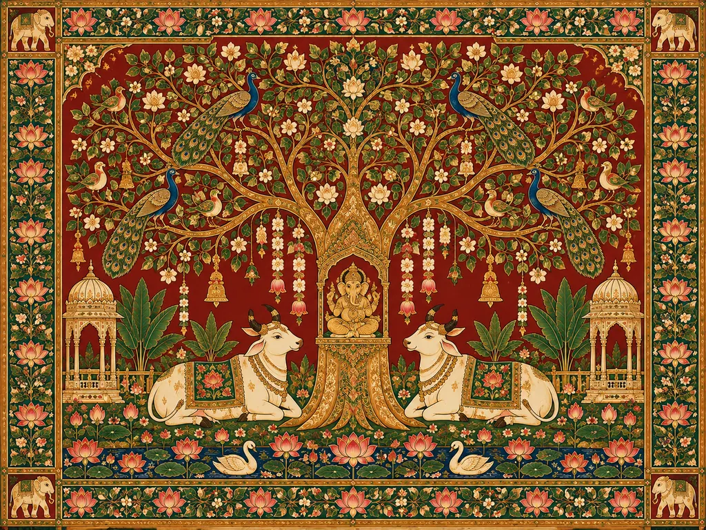 Ornate Indian Tree of Life Tapestry wall tapestry artwork