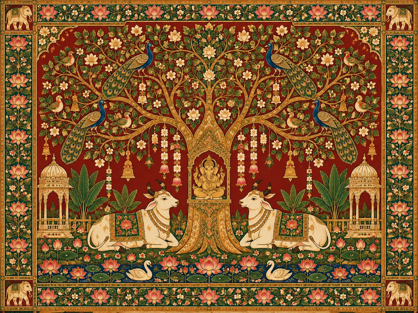 Ornate Indian Tree of Life Tapestry wall tapestry artwork