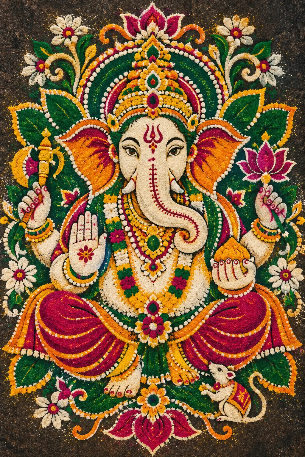 Vibrant Ganesha Rangoli Mandala wall tapestry artwork
