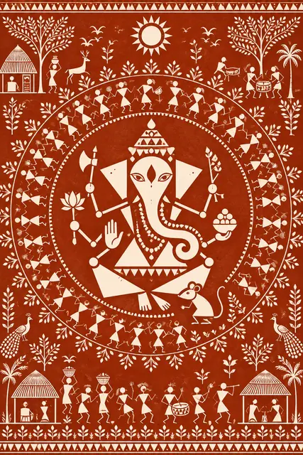 Warli Ganesha Mandala on Terracotta