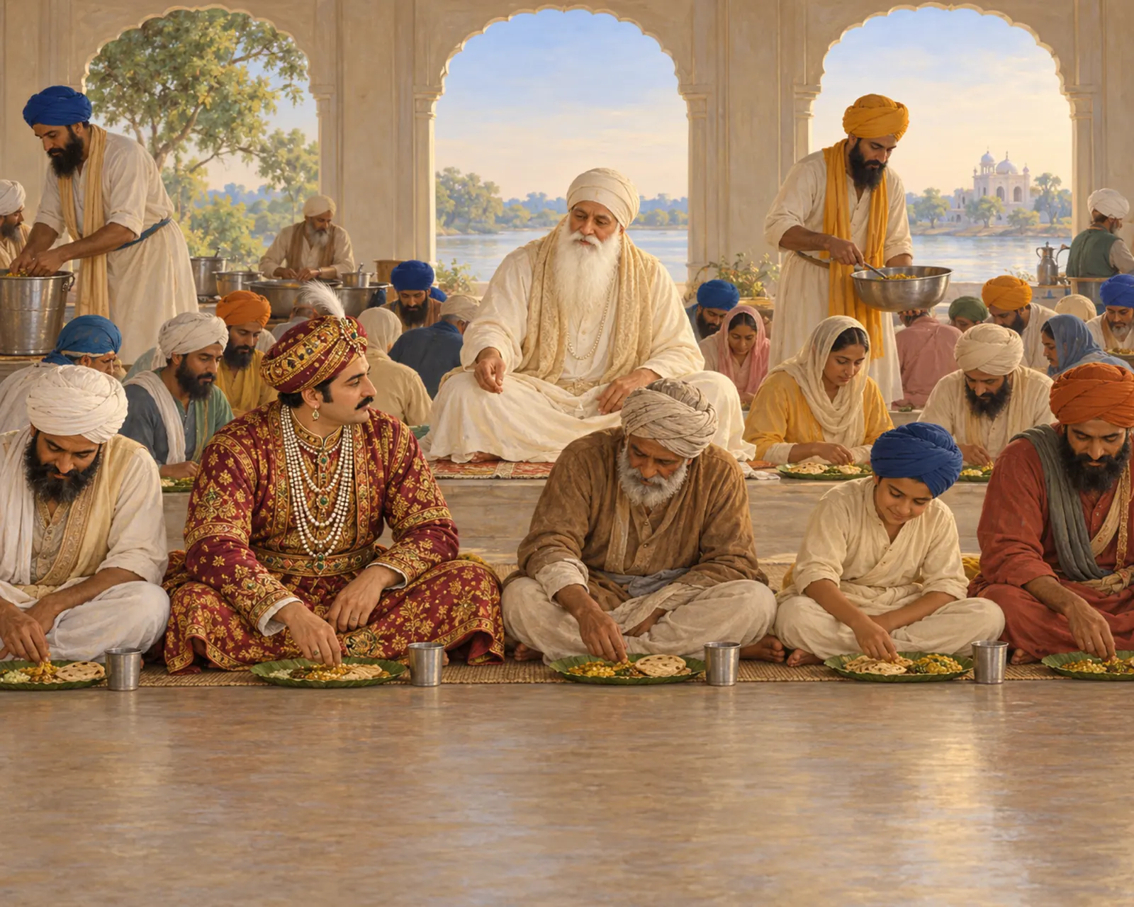 Akbar in the Langar at Goindwal wall tapestry artwork
