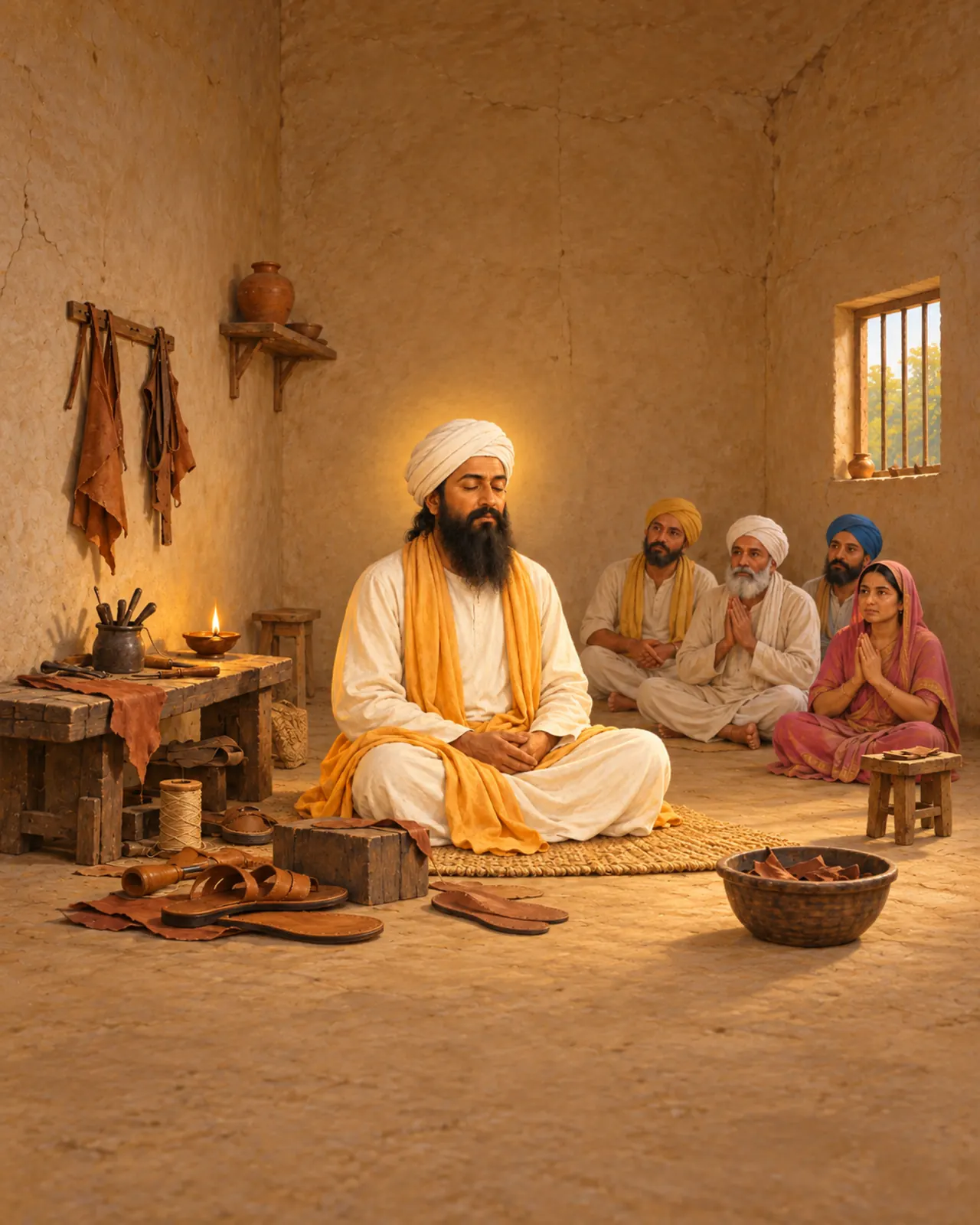 Guru Ravidas Ji in His Kashi Workshop wall tapestry artwork