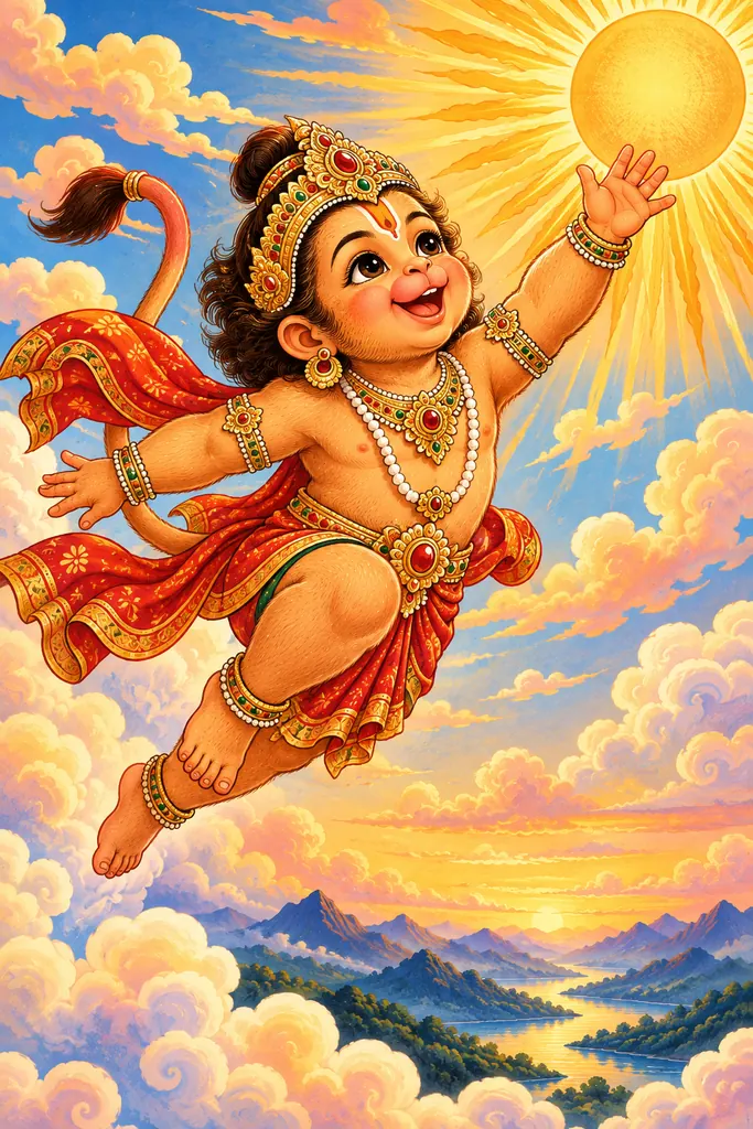Bal Hanuman Reaching for the Sun wall tapestry artwork