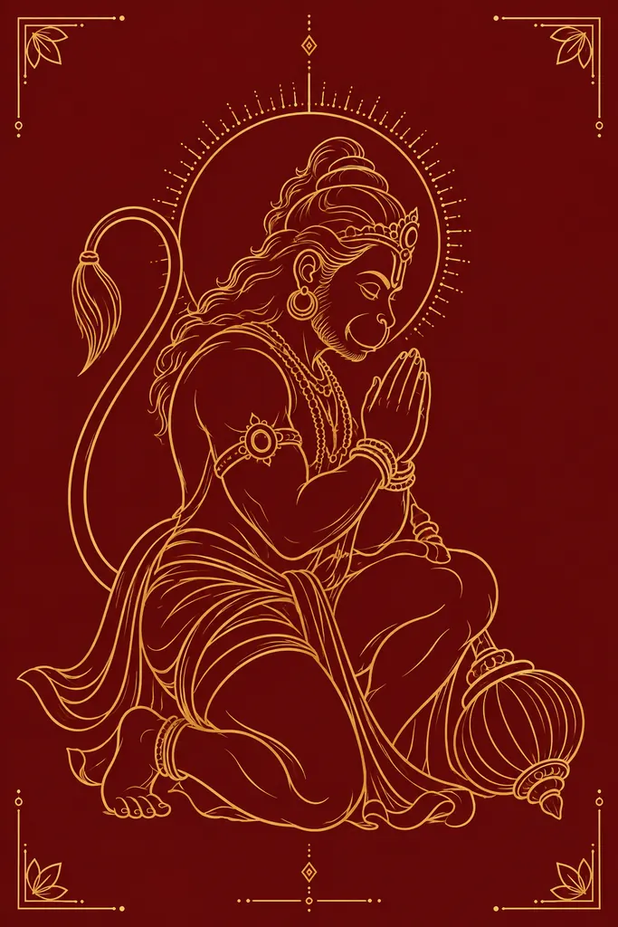 Golden Hanuman in Devotion wall tapestry artwork