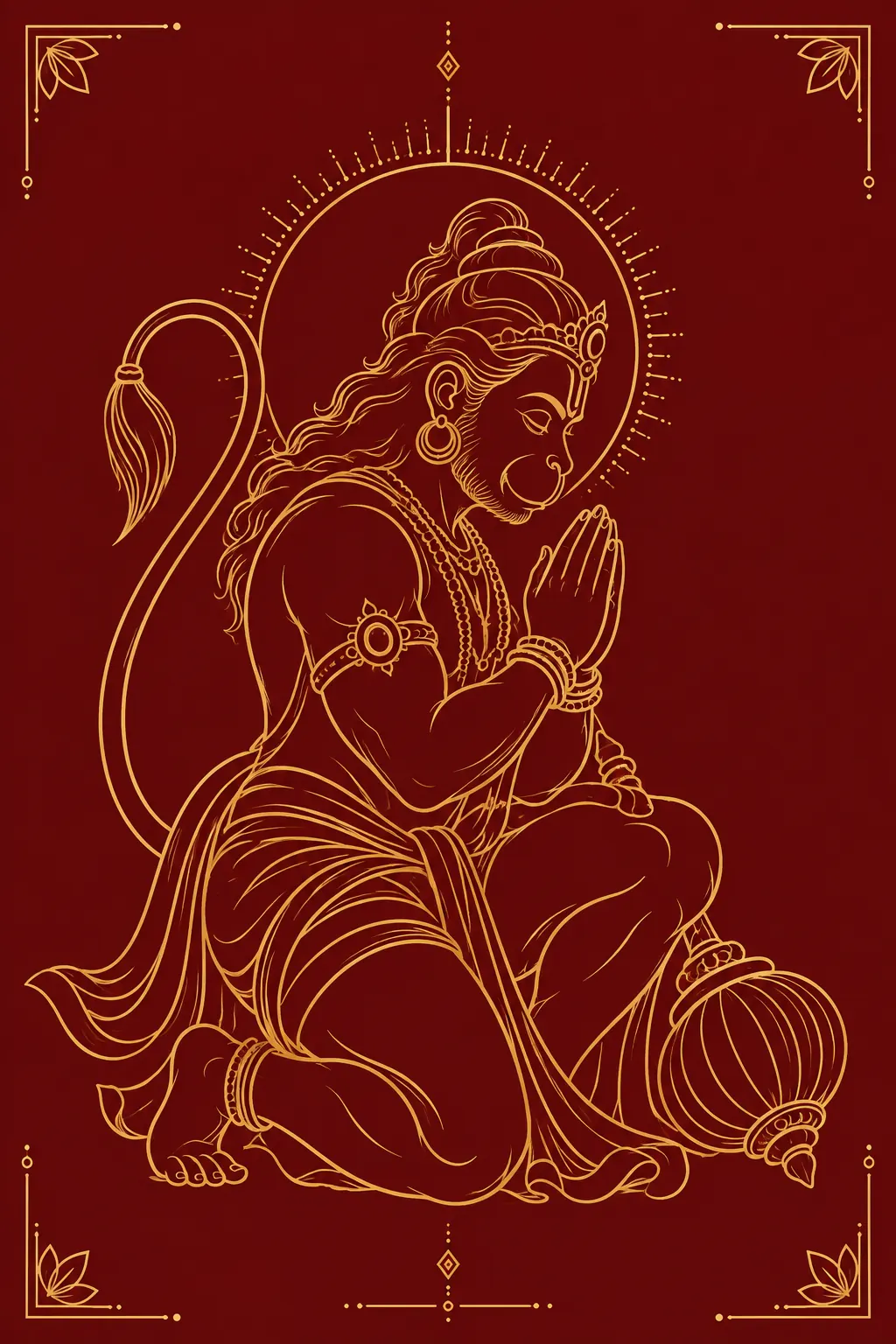 Golden Hanuman in Devotion wall tapestry artwork