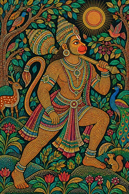 Gond Folk Art Hanuman in a Lush Forest