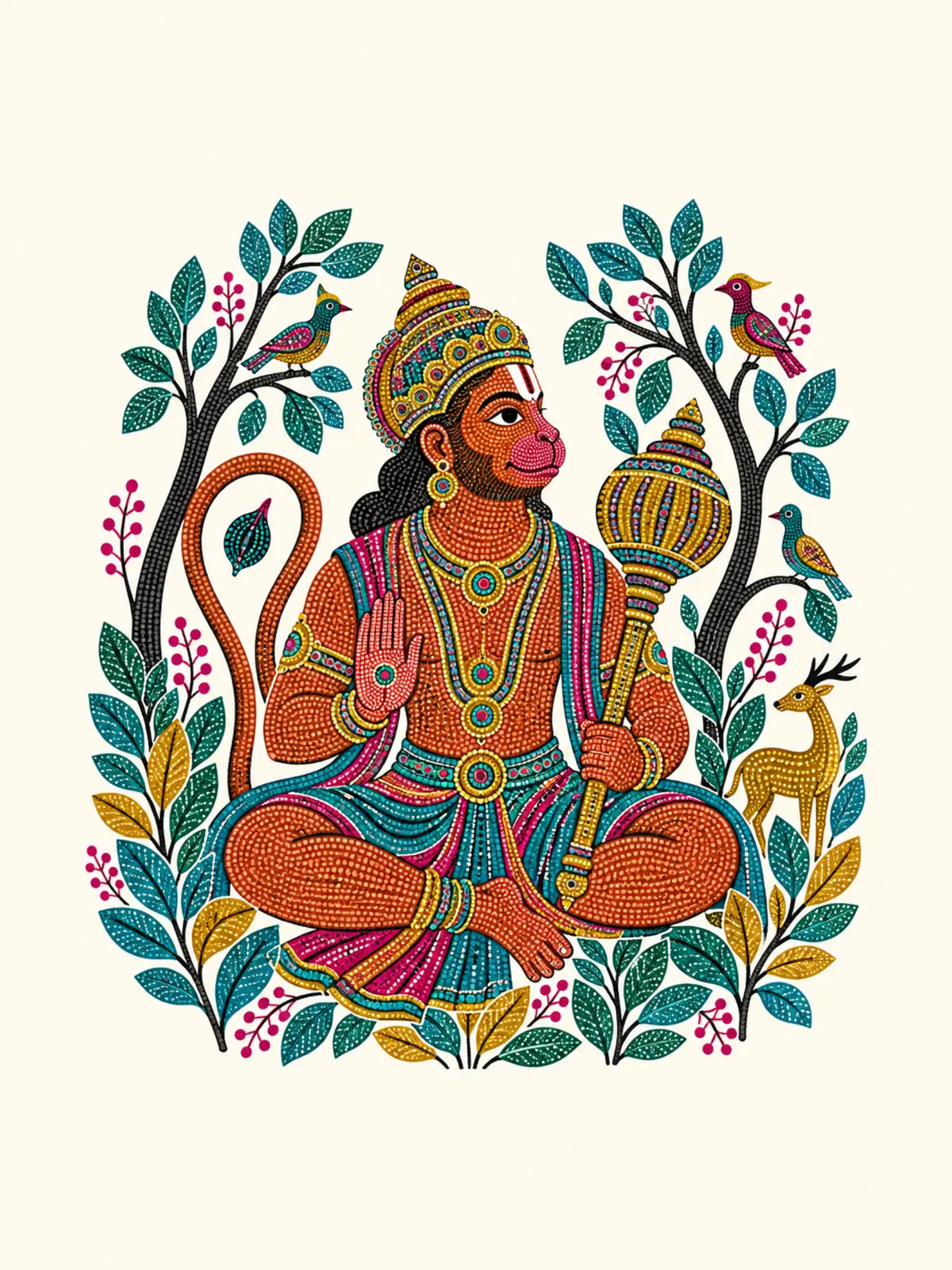 Gond-Inspired Hanuman wall tapestry artwork