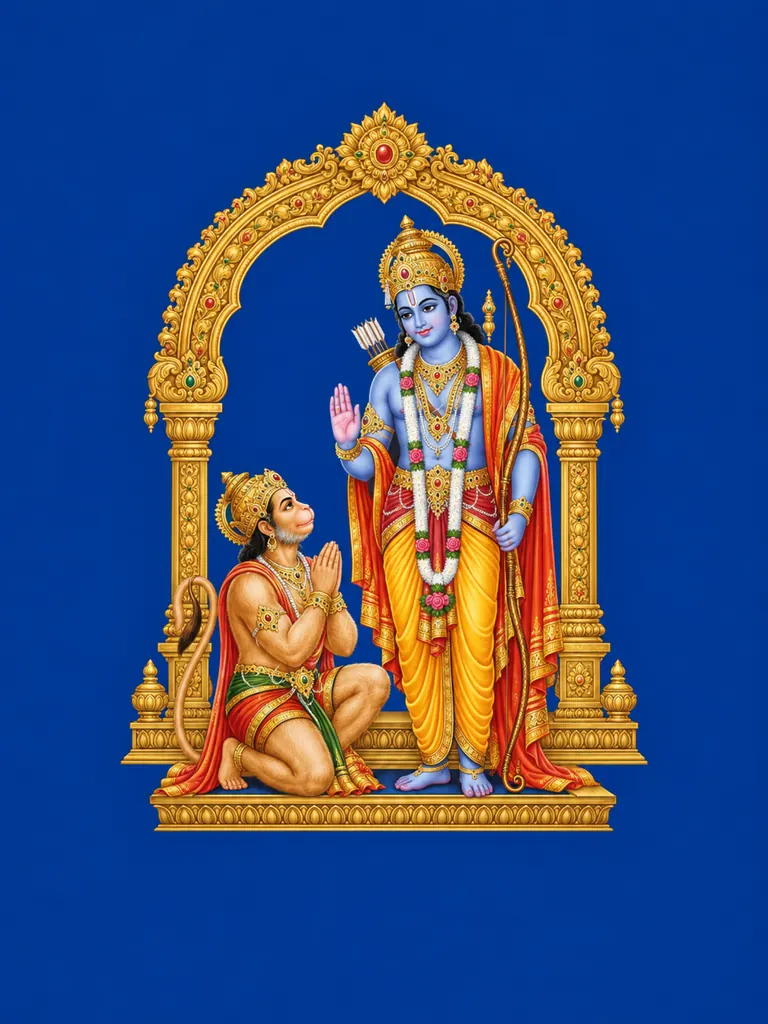 Hanuman at Rama's Feet wall tapestry artwork