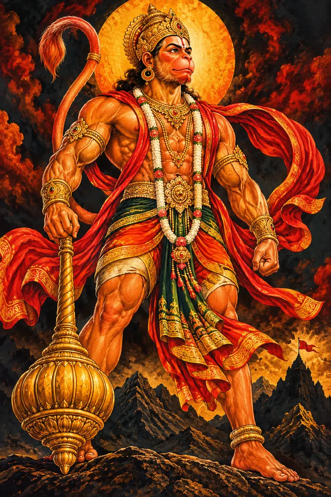 Hanuman Beneath the Golden Halo wall tapestry artwork
