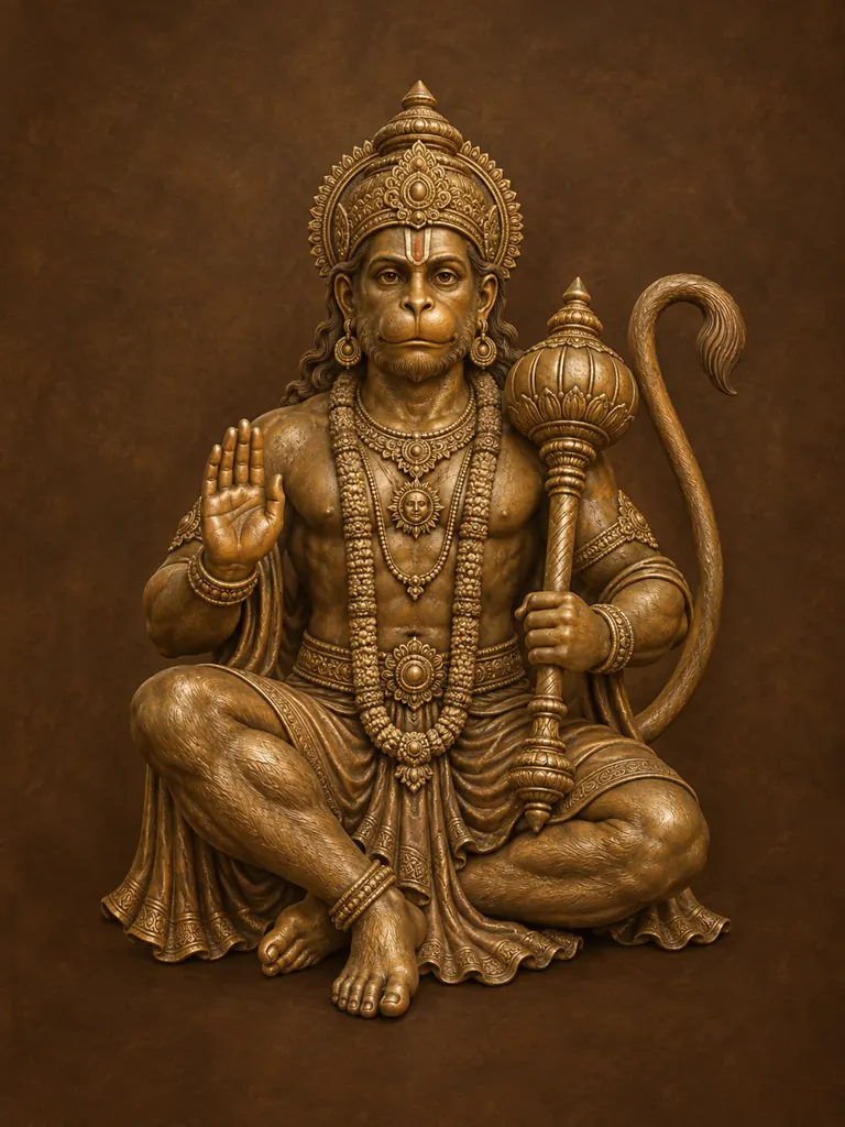 Hanuman Brass Relief Look wall tapestry artwork