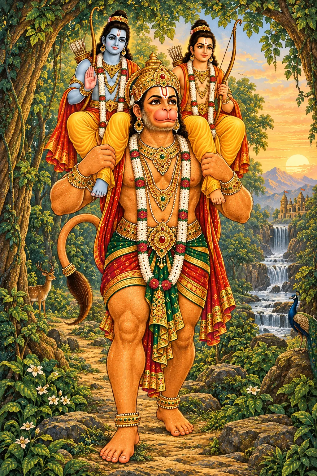 Hanuman Carries Rama and Lakshmana wall tapestry artwork
