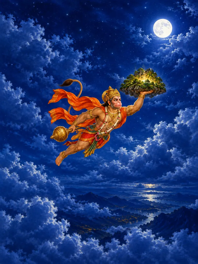 Hanuman Carrying Sanjeevani wall tapestry artwork