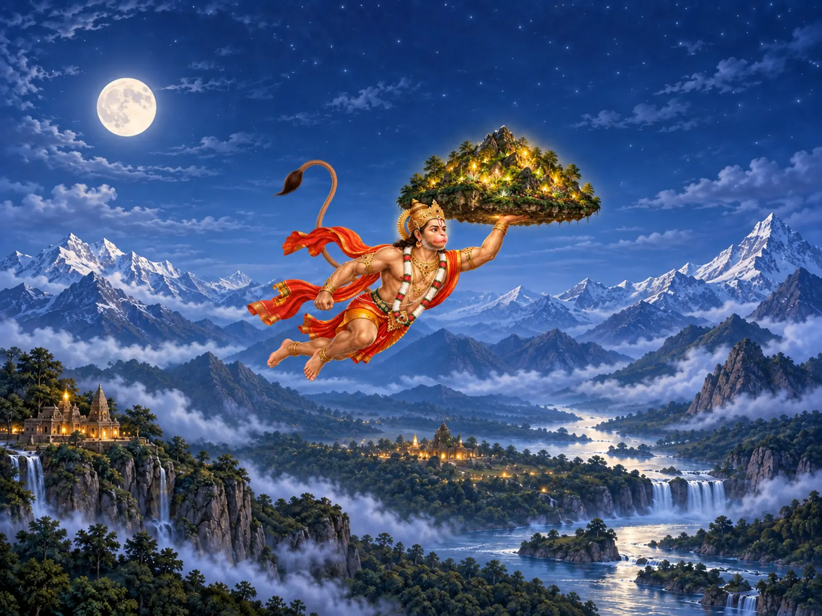 Hanuman Carrying the Mountain wall tapestry artwork