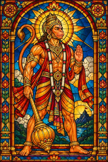 Hanuman in Radiant Stained Glass