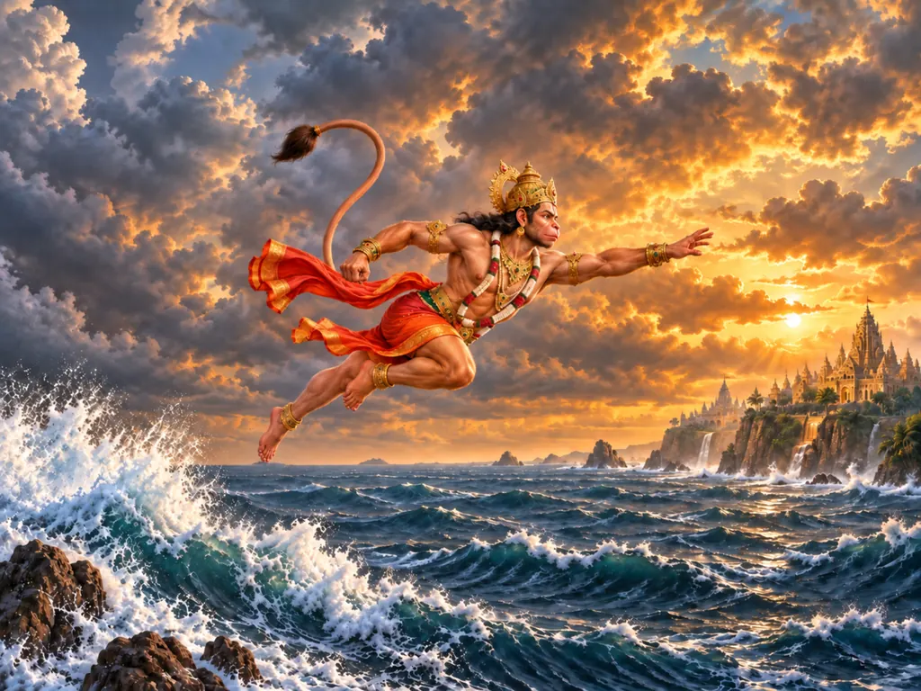 Hanuman Leaping Across the Ocean wall tapestry artwork