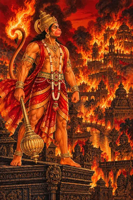 Hanuman Overlooking the Burning City