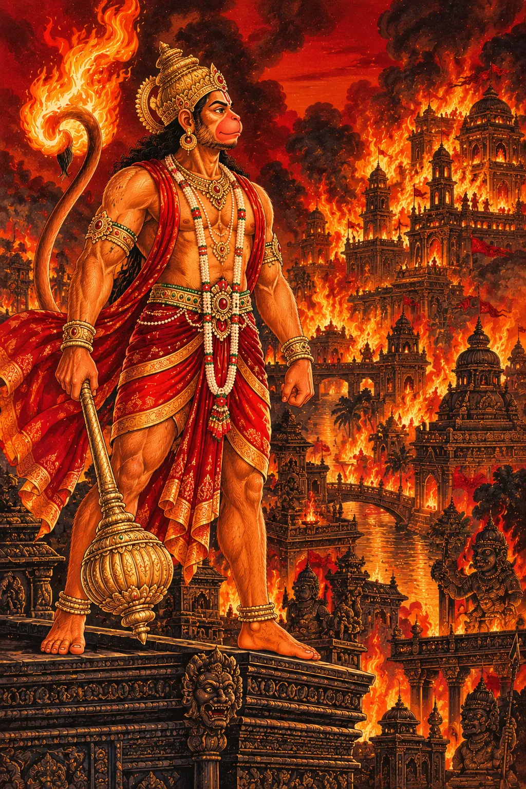 Hanuman Overlooking the Burning City wall tapestry artwork