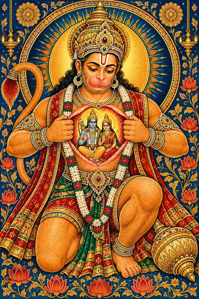 Hanuman Reveals Rama and Sita wall tapestry artwork