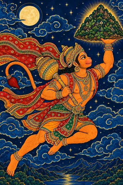 Hanuman's Nighttime Mountain Flight