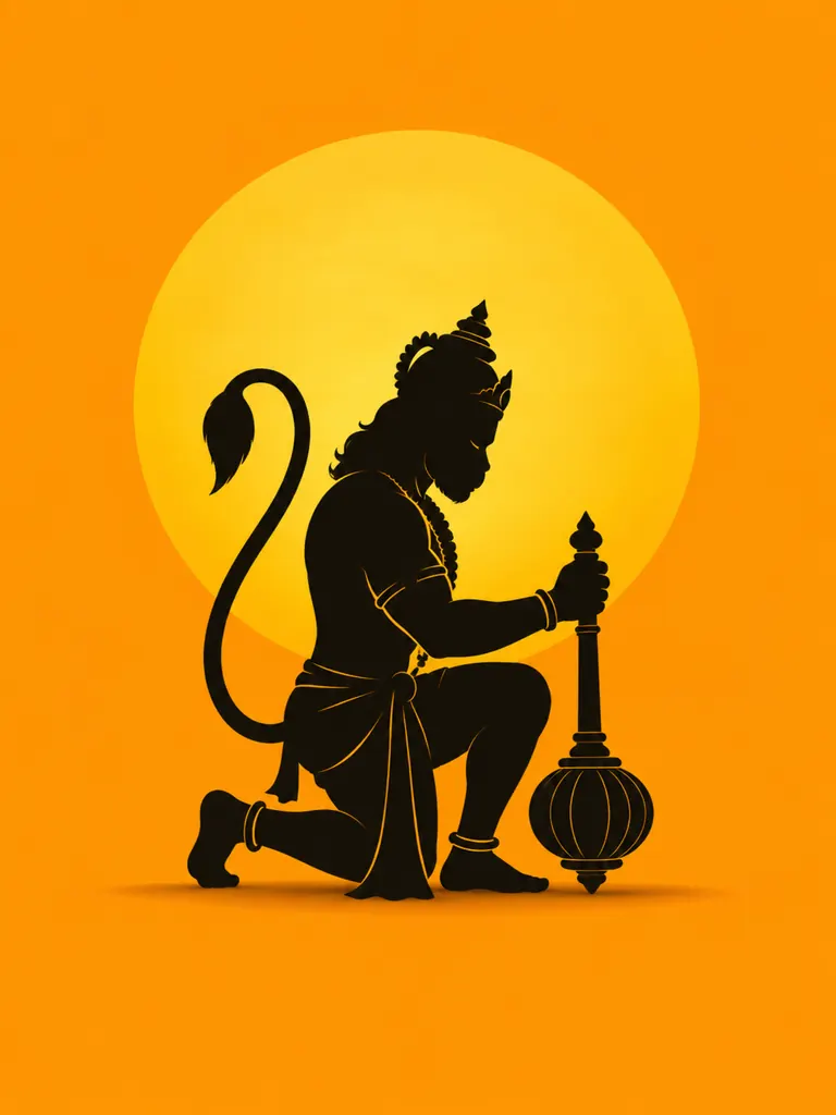 Hanuman Silhouette at Sunrise wall tapestry artwork