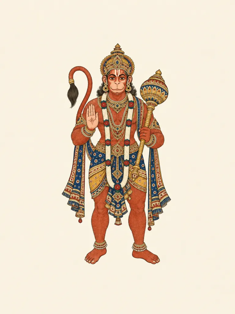 Kalamkari-Inspired Hanuman wall tapestry artwork