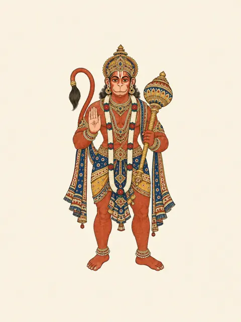 Kalamkari-Inspired Hanuman