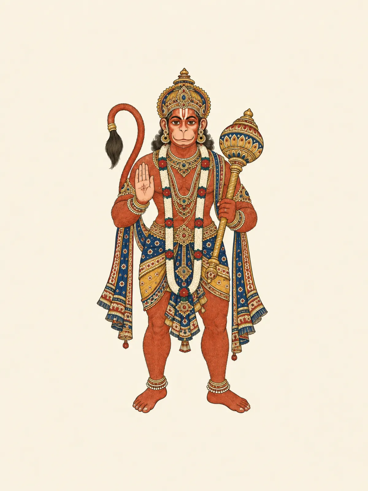Kalamkari-Inspired Hanuman wall tapestry artwork