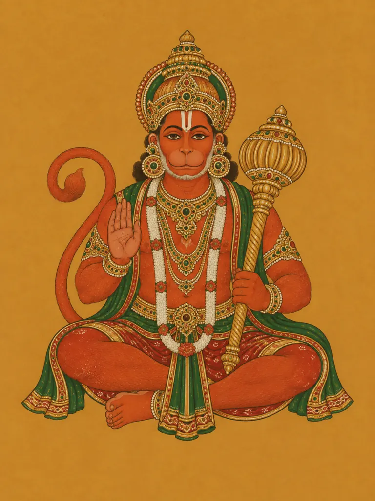 Kerala Mural-Inspired Hanuman wall tapestry artwork