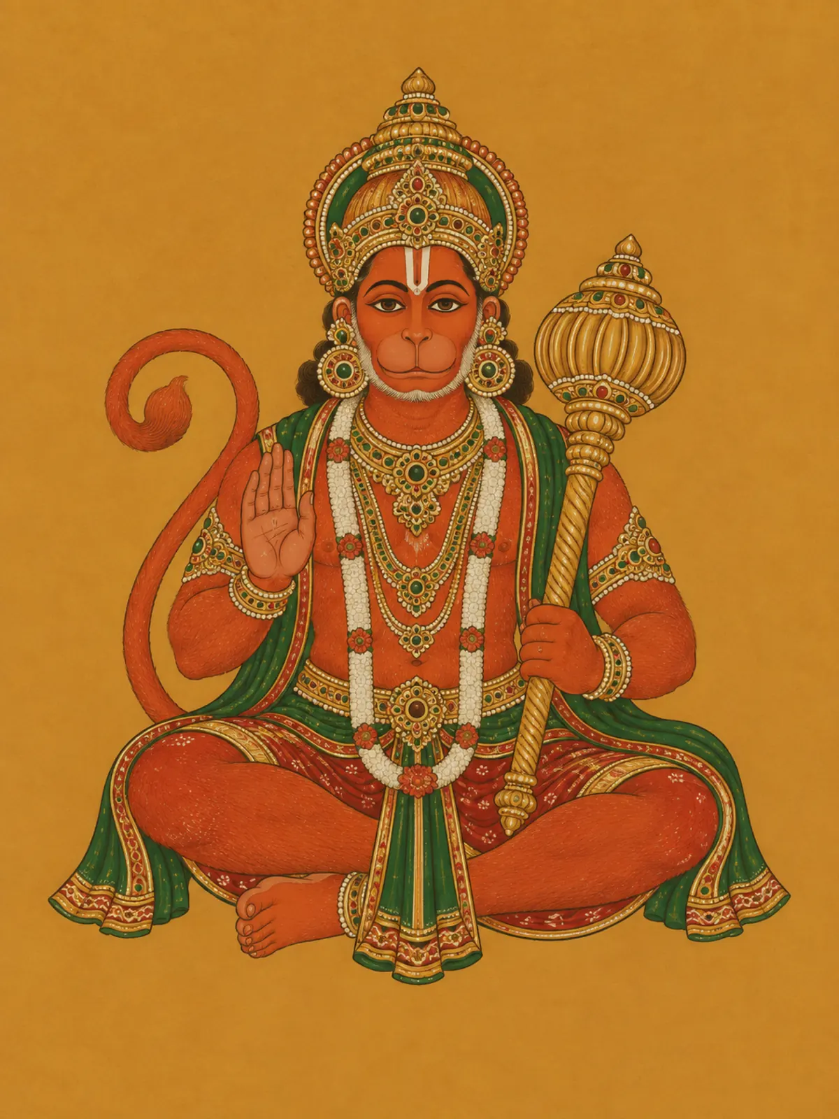Kerala Mural-Inspired Hanuman wall tapestry artwork