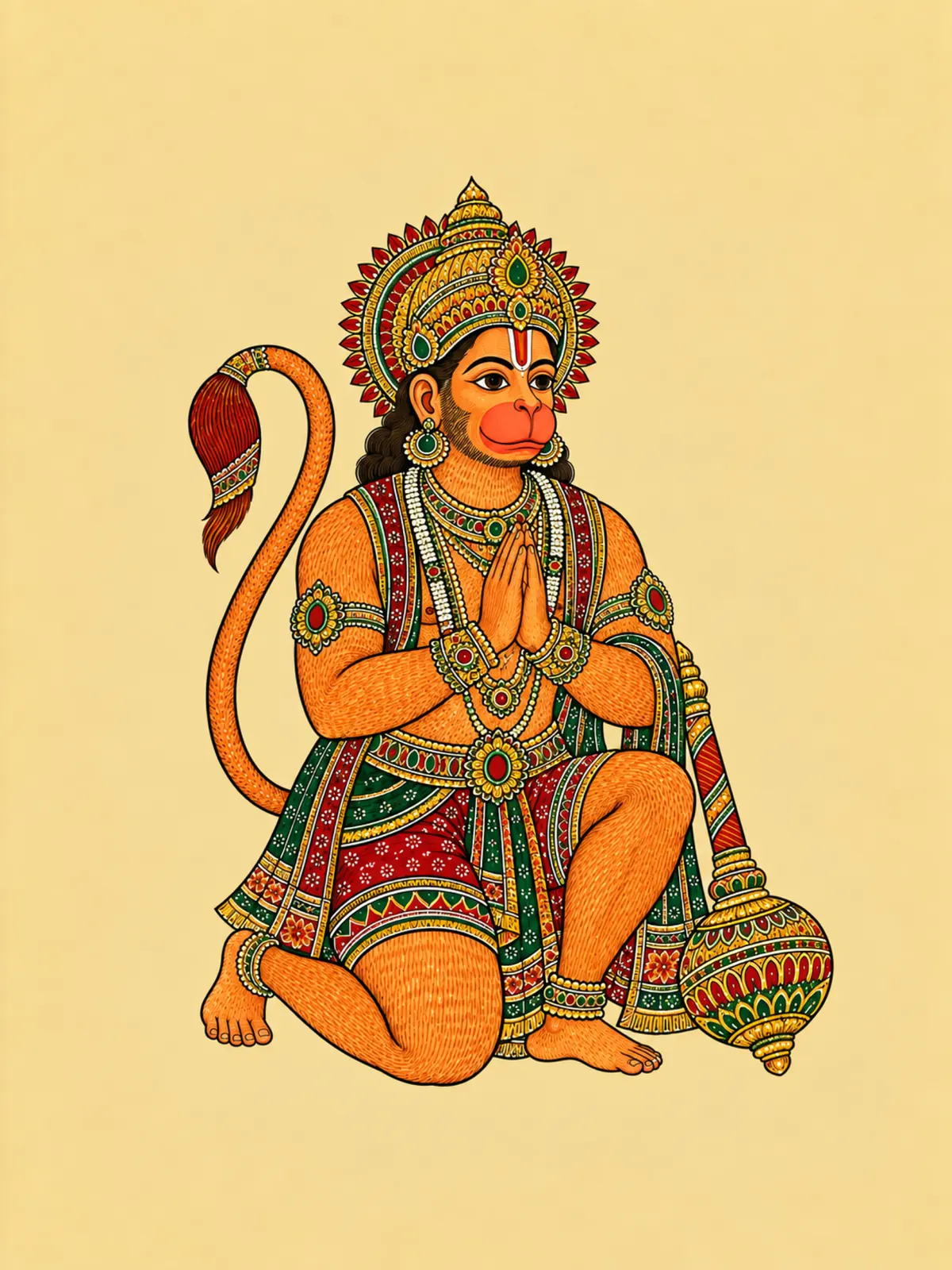 Madhubani-Inspired Bhakt Hanuman wall tapestry artwork