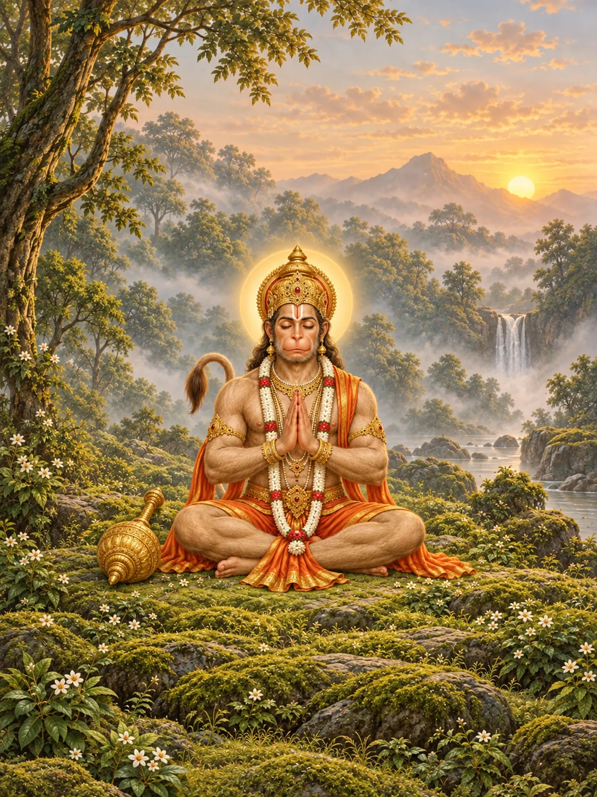 Meditating Hanuman wall tapestry artwork