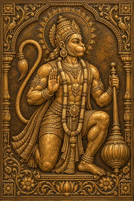 Ornate Bronze Hanuman Temple Relief