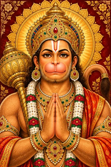 Ornate Devotional Portrait of Hanuman