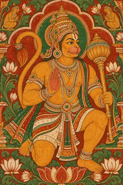 Ornate Kerala Mural of Hanuman