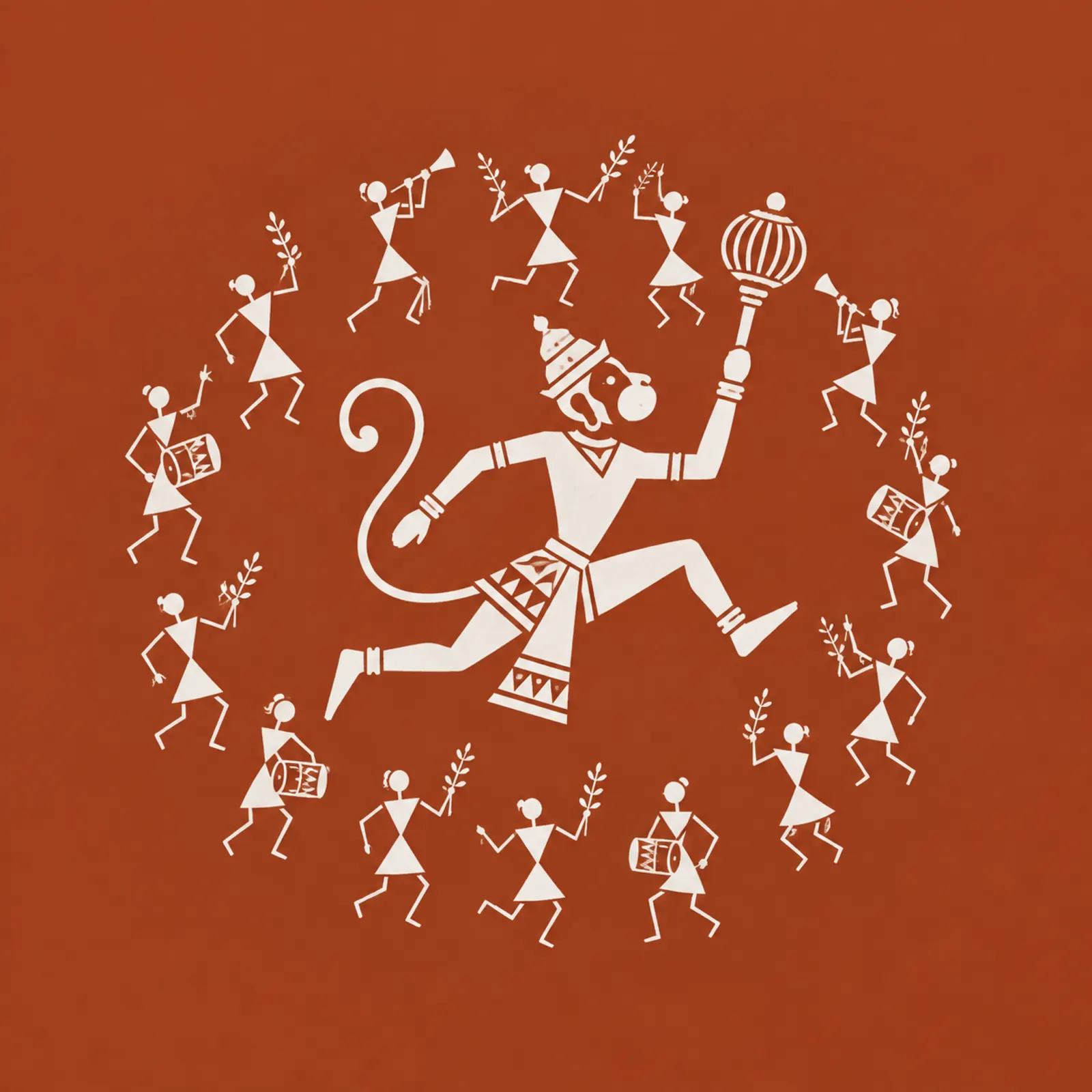 Warli-Inspired Hanuman wall tapestry artwork