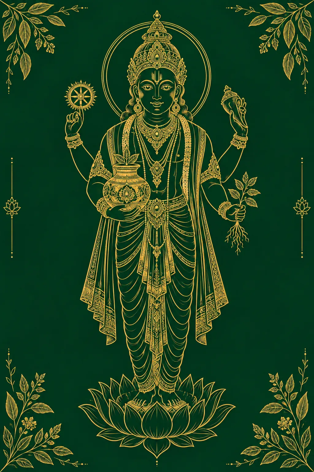 Golden Vishnu-Inspired Healing Deity wall tapestry artwork