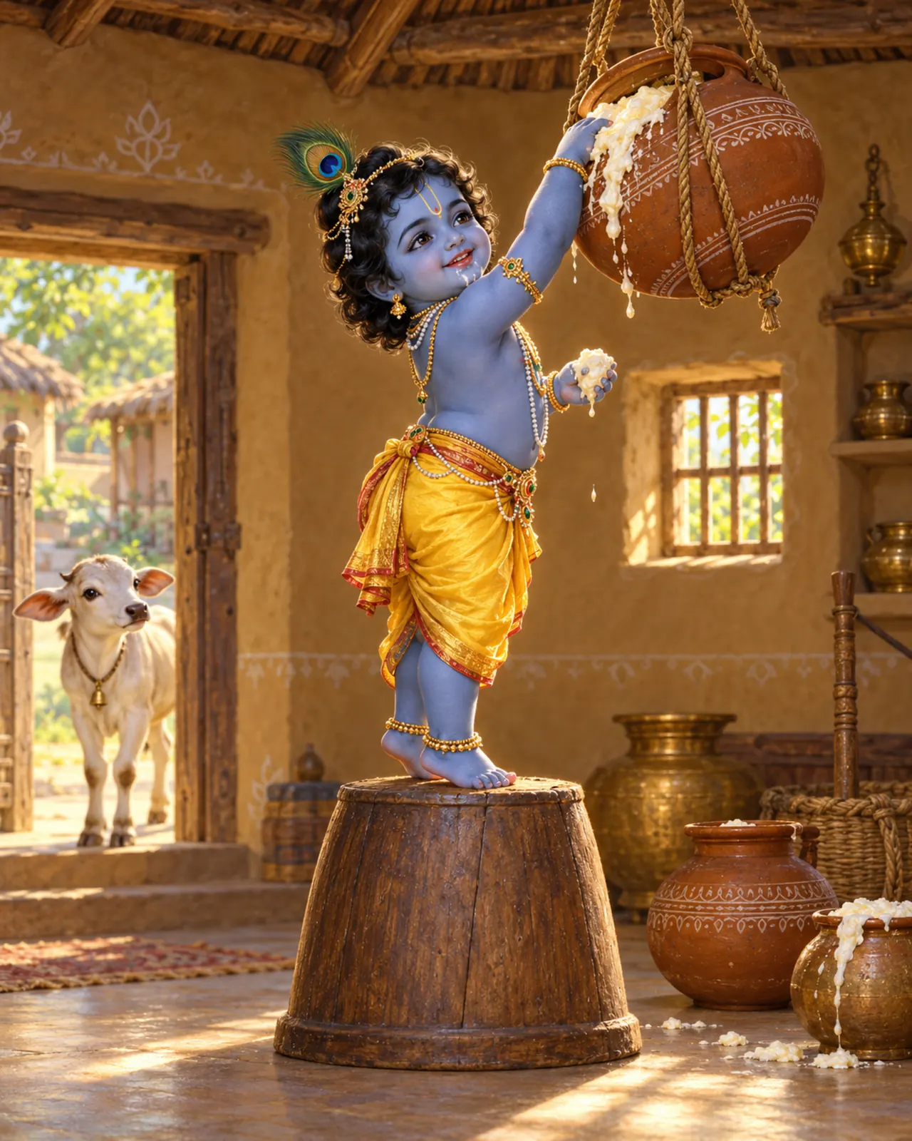 Makhan Chor Krishna wall tapestry artwork