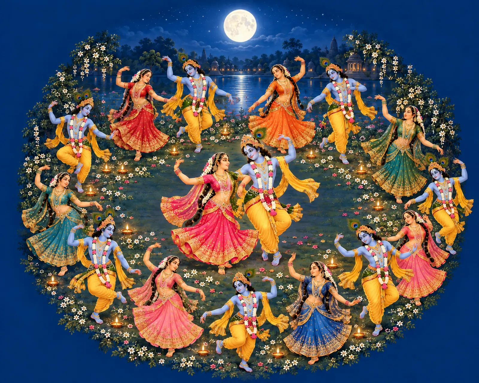 Raas Leela under the Full Moon wall tapestry artwork