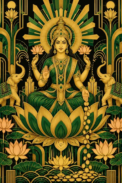 Art Deco Lakshmi in Emerald and Gold