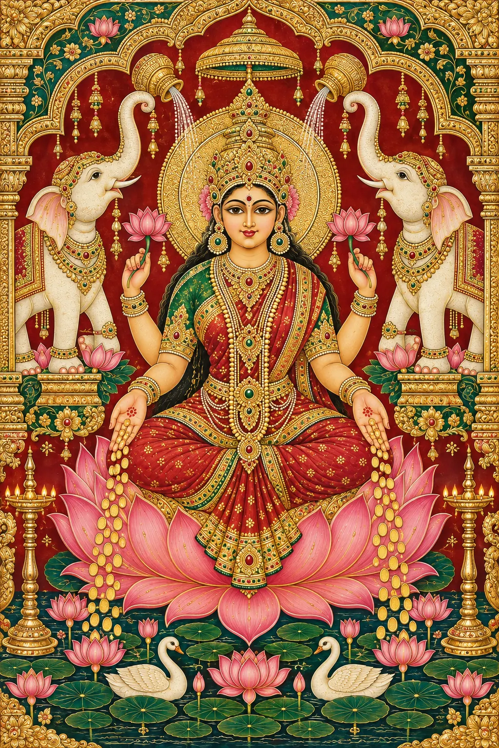 Gajalakshmi in Tanjore splendour wall tapestry artwork
