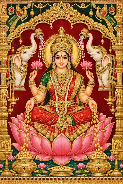 Gilded Lakshmi Tanjore Temple Scene