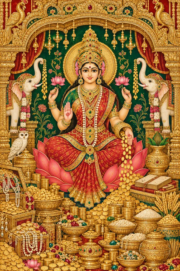 Goddess Lakshmi in a Golden Temple Shrine wall tapestry artwork