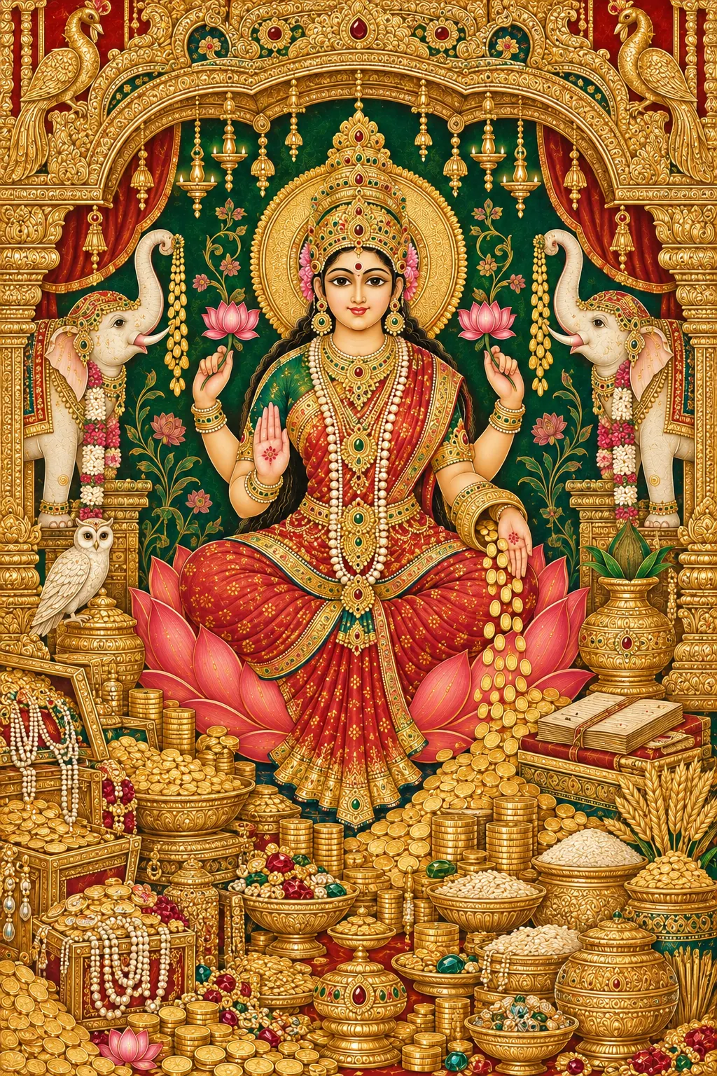 Goddess Lakshmi in a Golden Temple Shrine wall tapestry artwork