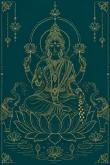 Golden Line-Art Lakshmi on Lotus