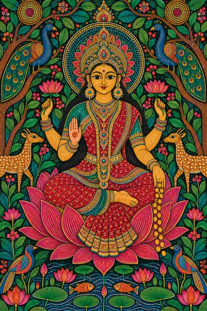 Gond-Style Lakshmi in a Jewel-Toned Garden