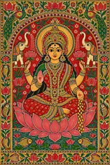 Madhubani Lakshmi on a Lotus