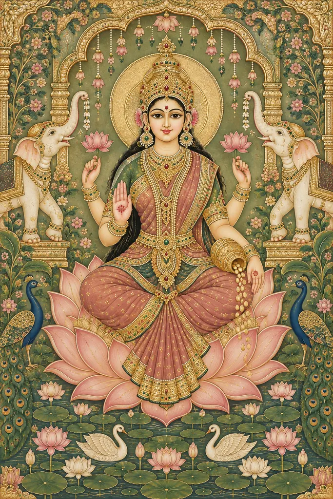Ornate Lakshmi Beneath the Golden Arch wall tapestry artwork