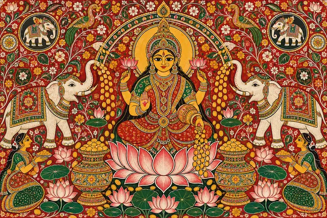 Ornate Pattachitra Lakshmi Tableau