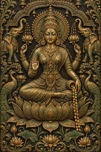 Verdigris Lakshmi Temple Relief