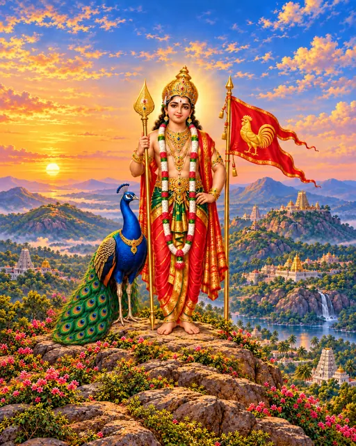 Murugan with Vel and Peacock